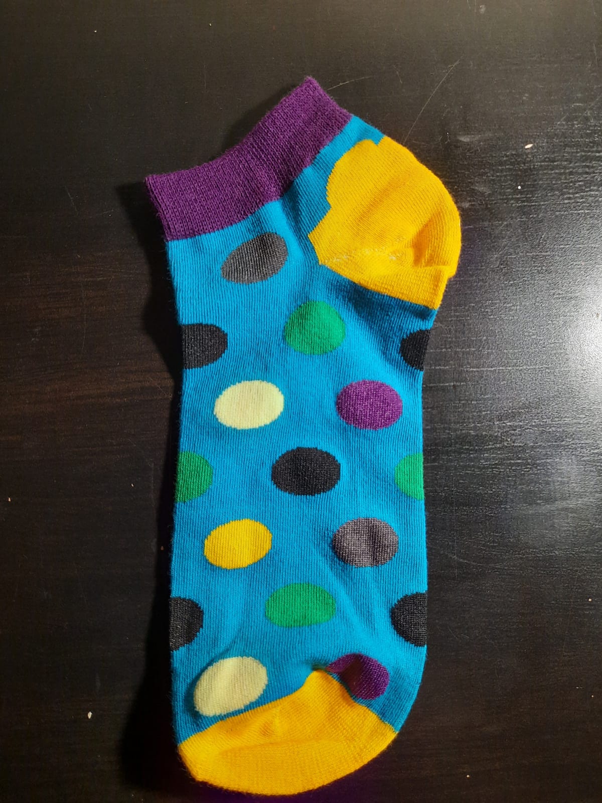 Aqua Blue Socks with multicolored polka dots - Ankle