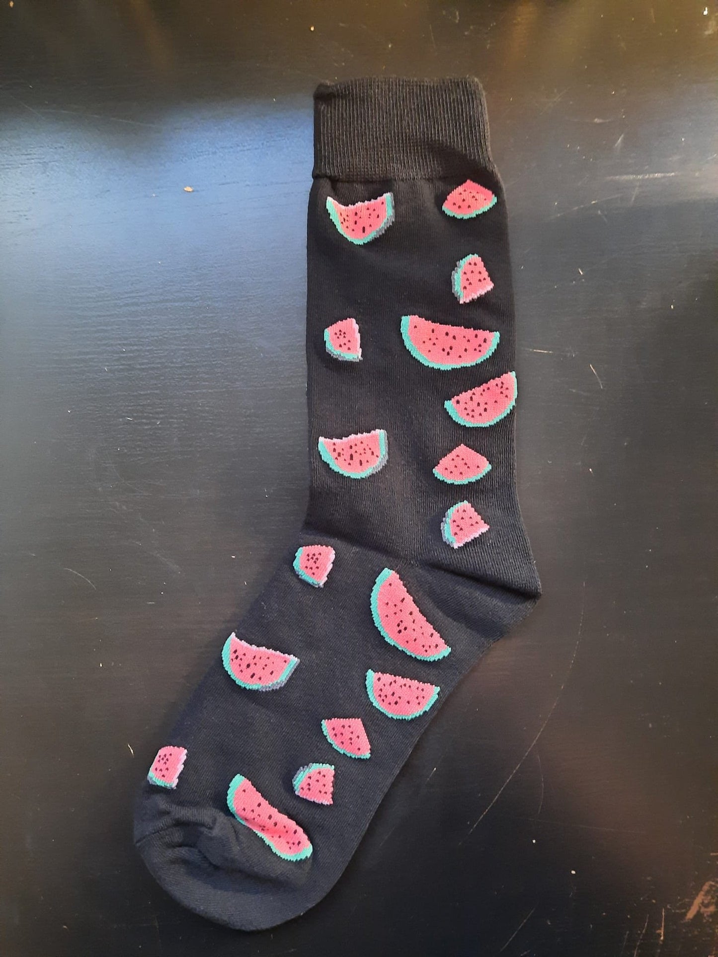 Black sock with watermelons