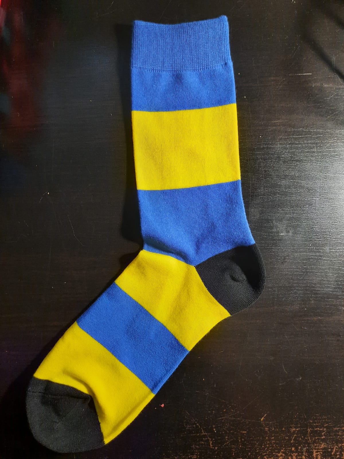 Blue and Yellow large box striped socks