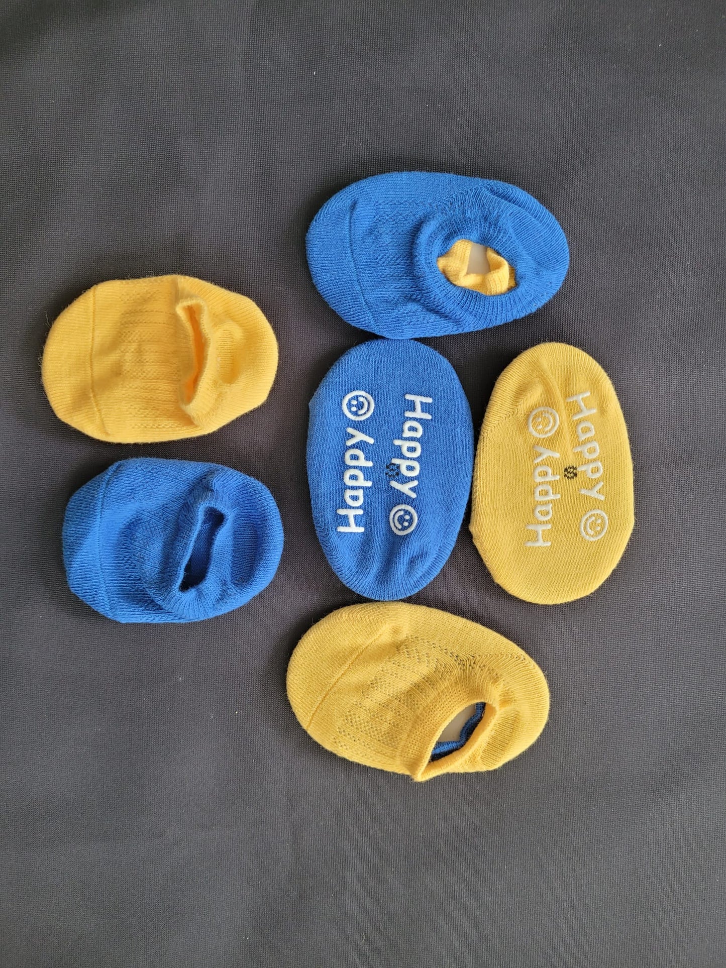 Baby Socks - Blue and Yellow Knitted Grippy Socks