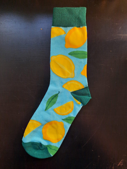 Blue socks with yellow lemons